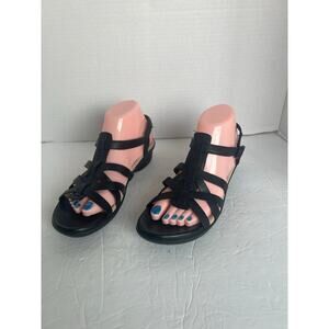Clarks Collection Loomis Katey Black Leather Strappy Low Heel Comfort Sandals 8